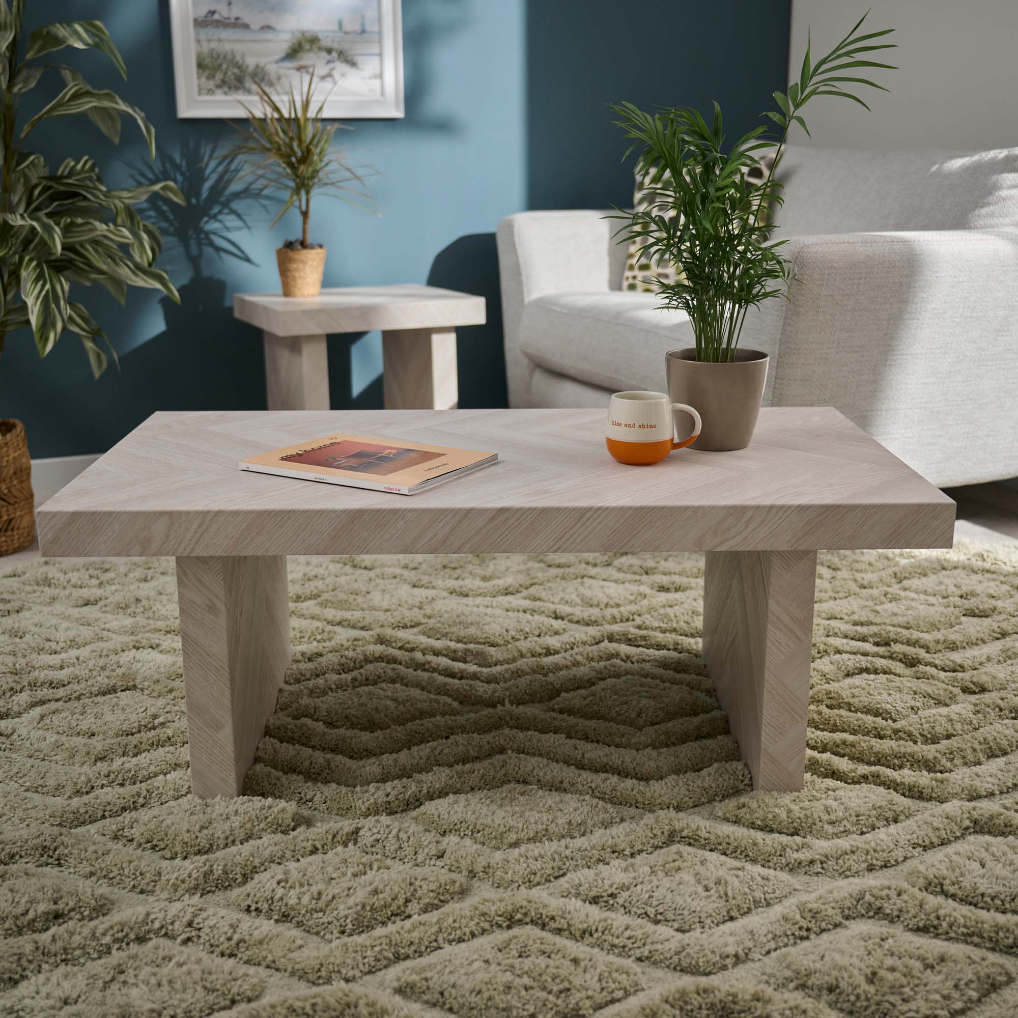 Coastal Coffee Table - Coffee Table Herringbone Light Finish on MDF - Image 2