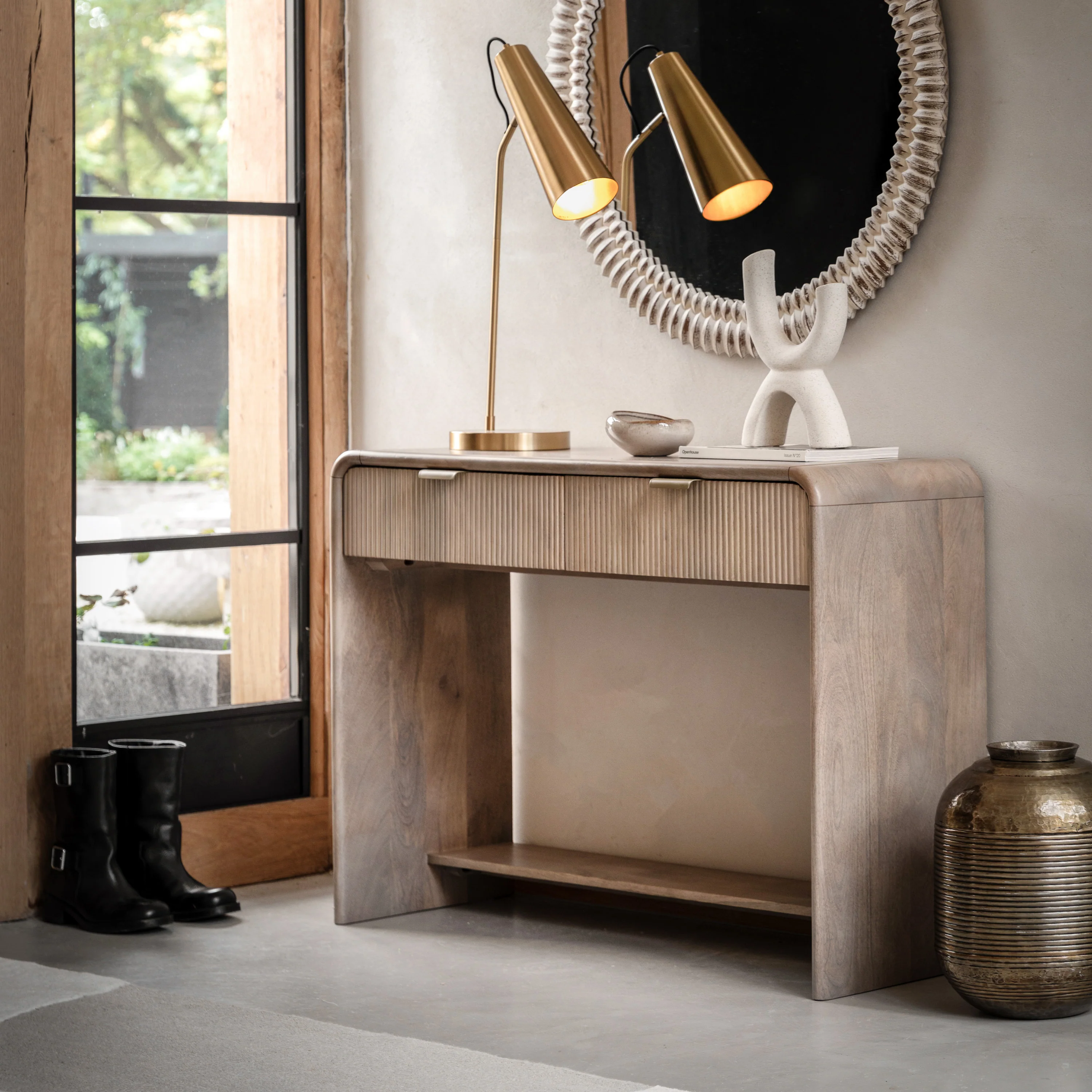 Colonna Console Table - 2 Drawer Console Natural Mango Wood / Brass - Image 2