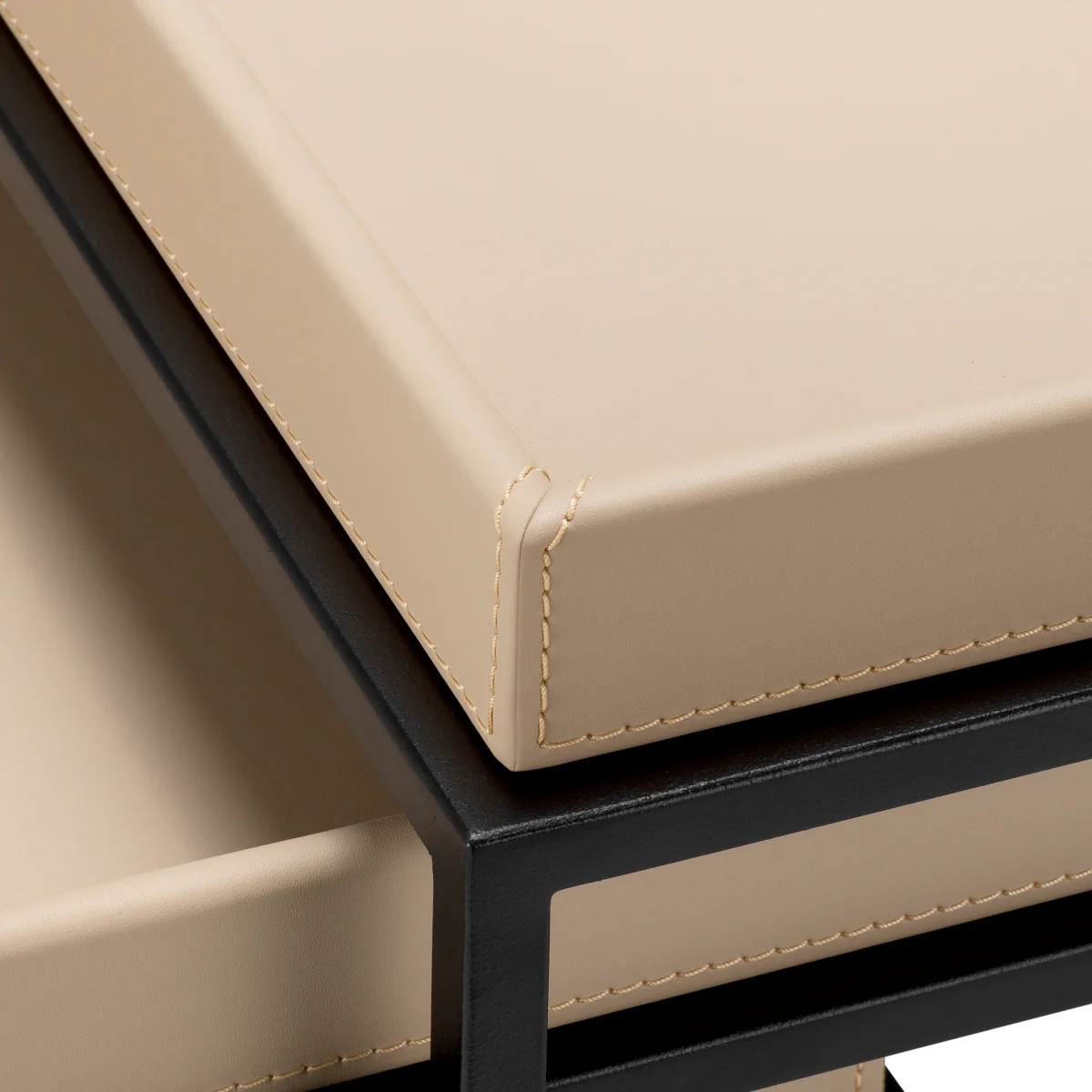 Eichholtz Leonard Set Of 3 Side Tables Matte Black Finish  Light Brown Faux Leather  - Side Tables Set of 3 Matte Black Finish  Light Brown Faux Leather - Image 6