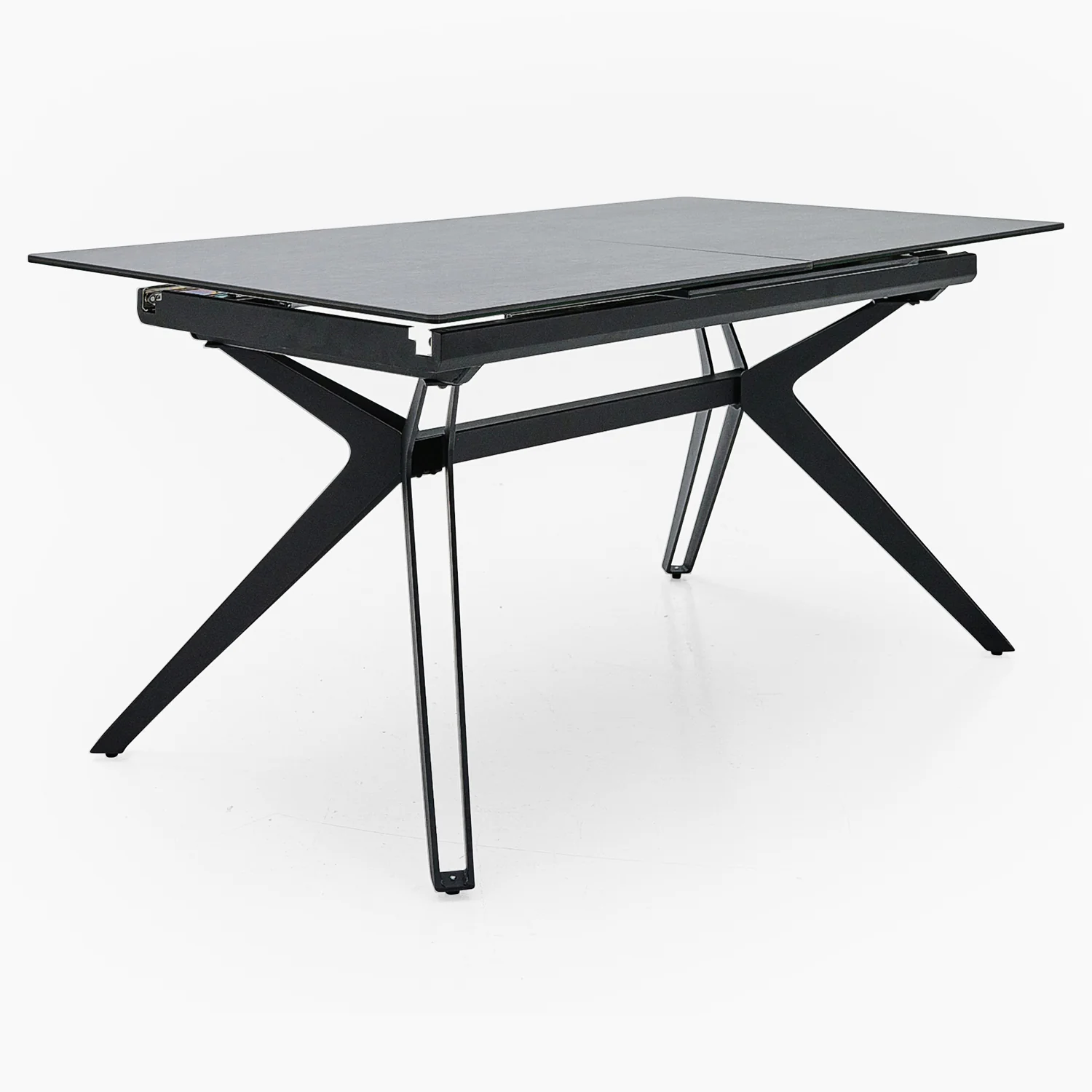 Honour Extending Dining Table - Ext Dining Table 140/180x90cm Grey Rhine Ceramic / Glass & Black Powder Base - 140cm - Image 3