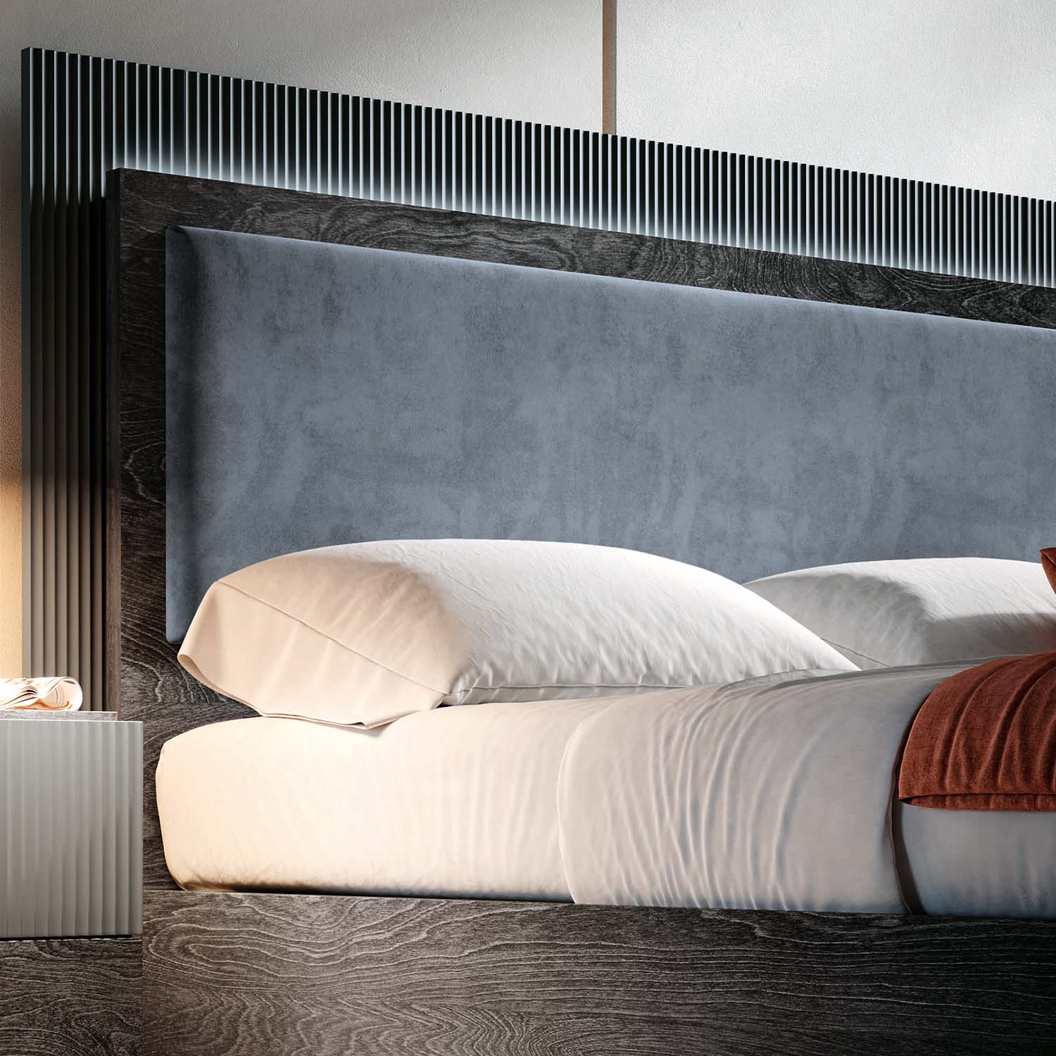 Onyx Storage Bedframe with LED Light - Bed Wooden Headboard Storage with LED Light 160 x 200cm - Double - Image 3
