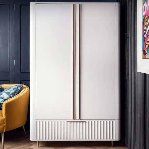 Saskia Wardrobe - Double Wardrobe Soft Grey Painted / Brass - Image 2