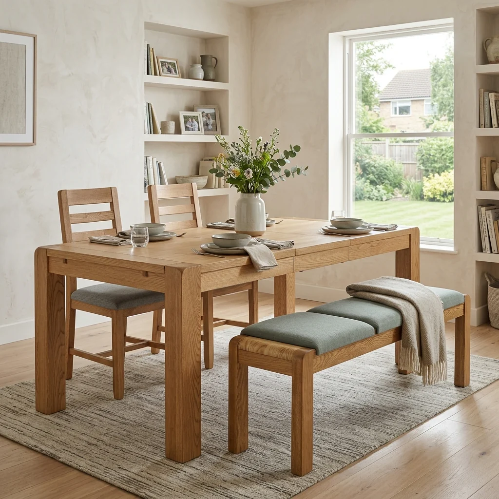 Solvi Extending Dining Table,  Bench & 2 Dining Chairs Set - Image 2