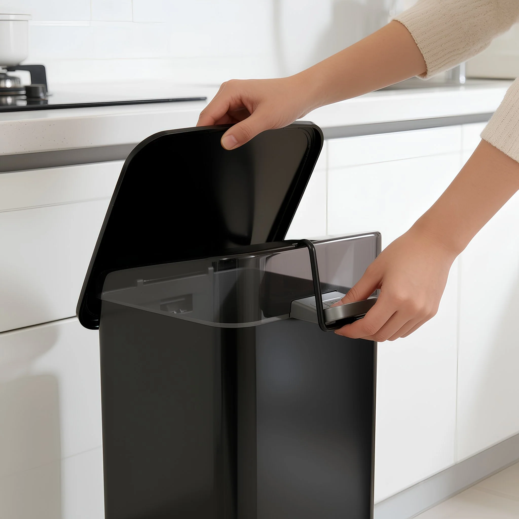 Square Stainless Steel Kitchen Pedal Bin - Square Pedal Bin Black 30L - Image 2