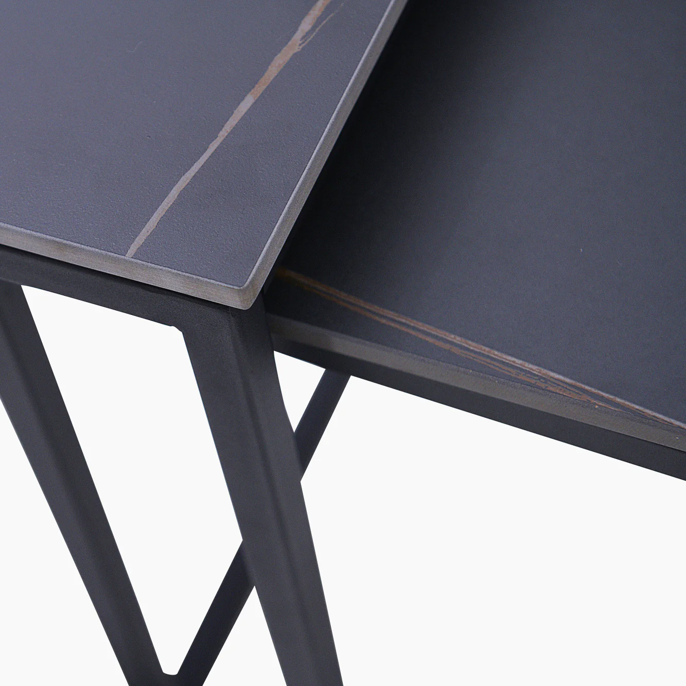 Tyler Black Ceramic Nest of 2 Side Tables - Nest of Tables Black Ceramic Top / Black Powder Coated Metal Legs - Image 5
